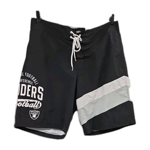 NFL TEAM APPAREL MEN'S Raiders NTL FTB CONF. LOGO SWIMMING TRUNKS,BLACK,SIZE XL - Picture 1 of 11