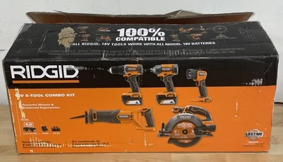 RIDGID 18V Cordless 5-Tool Combo Kit R96255 (OPEN BOX - NEW) - Image 1 of 4