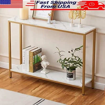 Mesa Consola Mármol Marco Dorado Diseño Delgado Resistente 110 lb Capacidad Fácil Montaje Foto 1 de 4