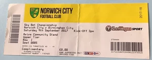 Norwich City v Birmingham City 9/9/17 Championship Match Ticket - Picture 1 of 5