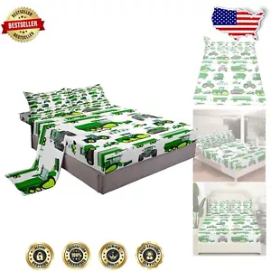 Full Cartoon Construction Tractor Bed Sheet Set for Boys – Soft Microfiber - Picture 1 of 8
