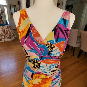 Ralph Lauren Size 8 Wrap Summer Cocktail Dress Multicolor Double Layer Shirred - Picture 1 of 24