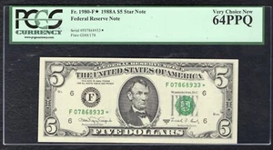 FR. 1980-F* 1988-A $5 *STAR* FRN FEDERAL RESERVE NOTE ATLANTA, GA PCGS UNC-64PPQ - Picture 1 of 2