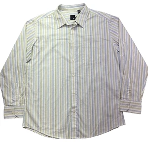 JF J.Ferrar Easy Care Stretch Long Sleeve Dress Shirt XL Green Blue Stripe NWT - Picture 1 of 10