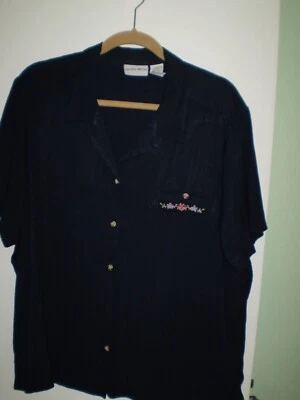 Jaclyn Smith Button Up Blouse Dark Blue - Image 1 of 4