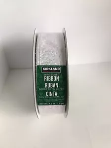 Kirkland Wire-Edged Ribbon 1.5” 50 Yds White Sequined Iridescent, No Seams, NEW - Picture 1 of 4