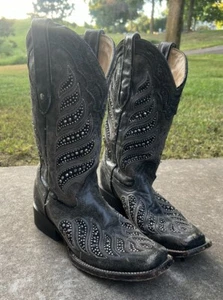Corral grau Nieten Ledereinlage eckige Zehenpartie Cowboystiefel Western 8M Damen C2857 - Bild 1 von 15
