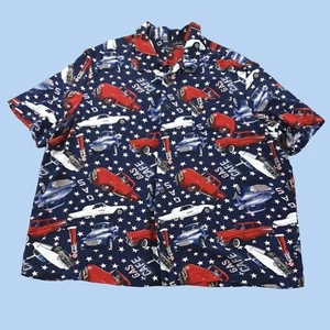 George 3XL 54-56 Mens Short Sleeve Shirt Vintage Car Patriotic Vacation Party - Picture 1 of 8