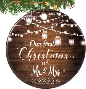 First Christmas Married Ornament 2023 Mr and Mrs Gifts, Wedding Gifts for Couple - Picture 1 of 12