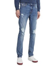 GUESS Mens Distressed Slim Tapered Light Tide Wash 36x32 BLUE Size 36X32