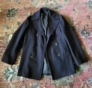 US NAVY Overcoat Men’s Wool Melton Black Peacoat Pembroke 34R Pea Coat Jacket - Picture 1 of 7