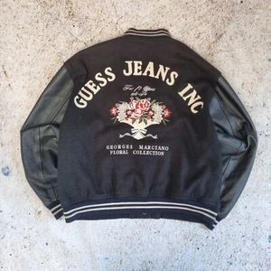 Guess Varsity Jacket Leather Jacket Womens Medium Marciano Edition Floral - Picture 1 of 8