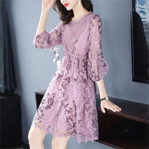 Ladies Shiny Sequin Dress Lace Mesh Floral Tulle Glitter Fairy Party Gown Dress - Picture 1 of 15