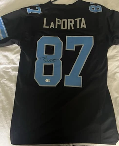SAM LAPORTA Autographed DETROIT LIONS PRO STYLE BLACK JERSEY BECKETT WITNESSED - Picture 1 of 2