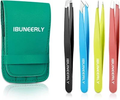 Tweezers Set, 4Pcs Tweezers for Women with Travel Case, Professional Stainless S - Image 1 of 4