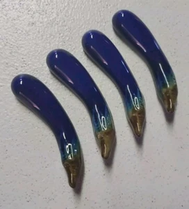 Porcelain Chopstick Rests Eggplant Glazed Porcelain Set of 4 - Picture 1 of 4
