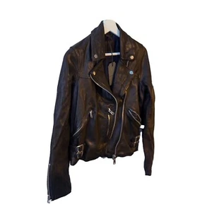 Brand New All Saints Prescott Biker Khaki Green Leather Jacket size UK6 US2 EU34 - Picture 1 of 3