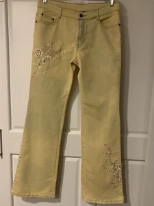 AZI embroidered Beige Carnation Jeans Size 32 - Picture 1 of 11