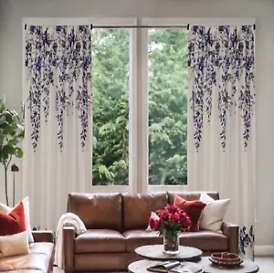 Cortina individual azul floral multicolor oscurecimiento habitación panel transparente - Imagen 1 de 8