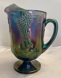 Vintage Blue Indiana Grape Harvest Carnival Glass Pitcher, Excellent Condition - Picture 1 of 7