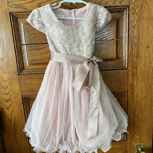 BONNIE JEAN Girls, Champagne PINK, Cap Sleeve, Layered & Embroidered DRESS, Sz 4 - Picture 1 of 14