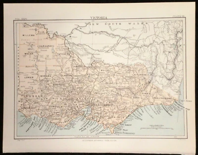 Original Victorian Map of Victoria, Australian State (1889) Ex Britannica 9th Ed - Image 1 of 2