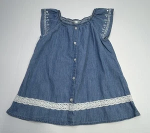 P.S. Aeropostale Blue Chambray Shirt Girls 8 Lace + Sequin Embroidered Hearts - Picture 1 of 10