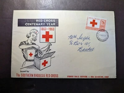 1963 Rhodesia and Nyasaland Red Cross Centenary First Day Cover FDC to Bauket - Image 1 of 2