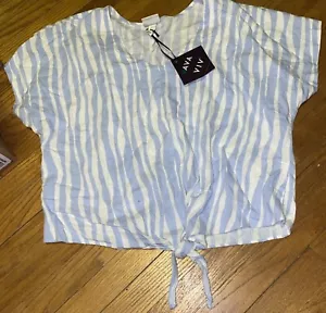 NWT Ava & Viv Light Blue & White Women’s V-Neck Short Sleeve Shirt 2X✨Free Ship - Picture 1 of 3