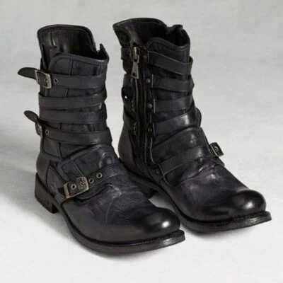 Handmade Cowhide Leather Men’s Retro Multiple Buckle Retro Ankle Boots - Image 1 of 4