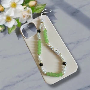 Green Phone Charm Personalised Mobile Strap Phone Charm Beads Chain Crystal - Zdjęcie 1 z 6