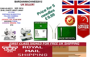 BLINDSTITCH PORTABLE 29-34 29BL LWX6T S=90/14 CURVED INDUS SEWING MACHNE NEEDLE - Picture 1 of 3