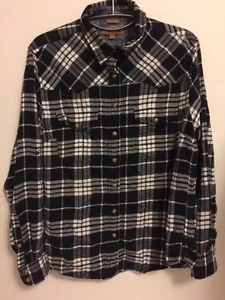 JACHS Girlfriend BEA Womens Small Black White Plaid Flannel Pearl Snap Shirt - Picture 1 of 7