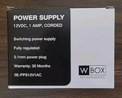 WBOX W Box 0E-PPS12V1AC - 12VDC, 1AMP, Corded Power Supply, New S4