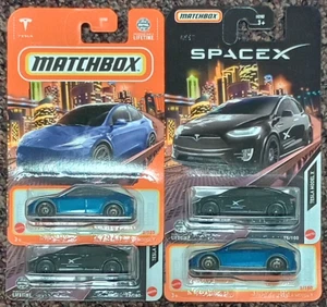 LOT OF 4 2025 Matchbox Blue Tesla Y Black Space X - Picture 1 of 2