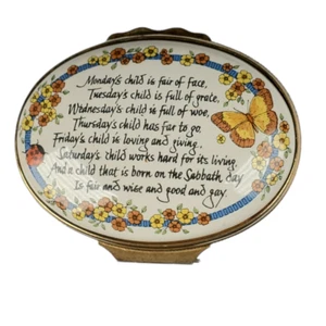 Halcyon Days Enamel Trinket Box Monday's Child is Fair of Face Poem Floral READ! - Picture 1 of 7