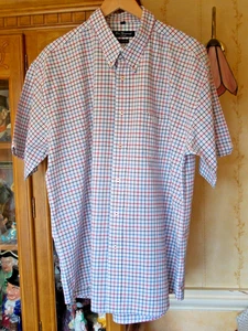 MENS RED/BLUE/BLACK CHECKED XXL SHORT SLEEVED BEN SHERMAN OXFORD SHIRT - Picture 1 of 15