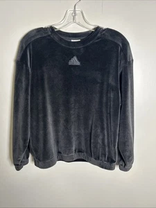Adidas Originals Velour Activewear Crew Neck Girls XL 16 Black Fleece - Picture 1 of 10