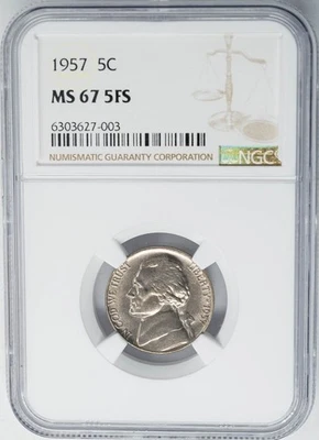 1957 Jefferson Nickel 5c MS67 5FS NGC 950813-4 - Image 1 of 3