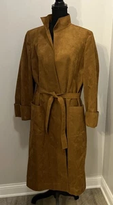 Abe Schrader camelbraun Wildleder langer Trenchcoat mit Gürtel Gr. M Taschen Vintage  - Bild 1 von 5