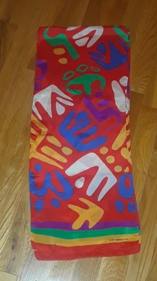 Bufanda oblonga Liz Claiborne colorida abstracta geométrica arco iris 100 % seda 52" Foto 1 de 3