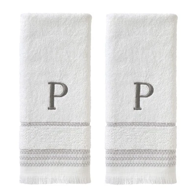 Paquete de 2 toallas de mano informales con monograma P blancas de 16x26 pulgadas Foto 1 de 4