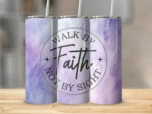 Vaso de metal delgado Walk by Faith Not by Sight Christian 20 OZ con tapa y pajita - Imagen 1 de 1