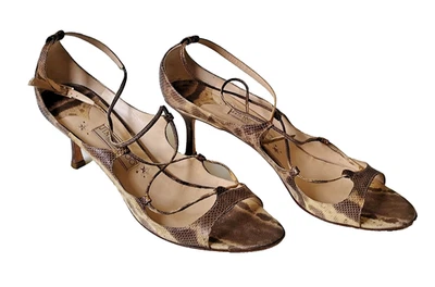 Jimmy Choo Boutique Snake Print Ankle Strap Open Toe Heels  Sandals IT 41  US 11 - Image 1 of 4