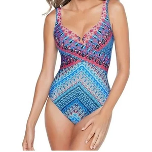 Costume da bagno intero Miraclesuit Escape Underwire blu incrociato taglia 12 NUOVO - Foto 1 di 7