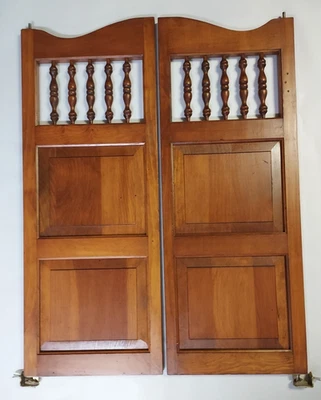 Vtg Pr SOLID WOOD SWINGING BAR SALOON CAFE DOUBLE DOORS Raised Panel 5 spindles - Image 1 of 4