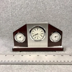 Ingraham Desktop Weather Station Clock Hygrometer & Thermometer Wood Metal Works - Picture 1 of 14