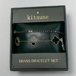 Kitsune Set Bracciale Onice Ottone Tono Oro NUOVO - Foto 1 di 2
