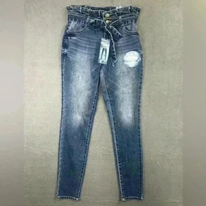 Blue Spice high waist Paperbag Skinny Jeans Womens 5 blue denim belt (0255) - Picture 1 of 10