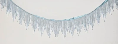 Iridescent Light Blue Glass Beaded Fringe Trim – 9 Yards Total, Used - Image 1 of 4